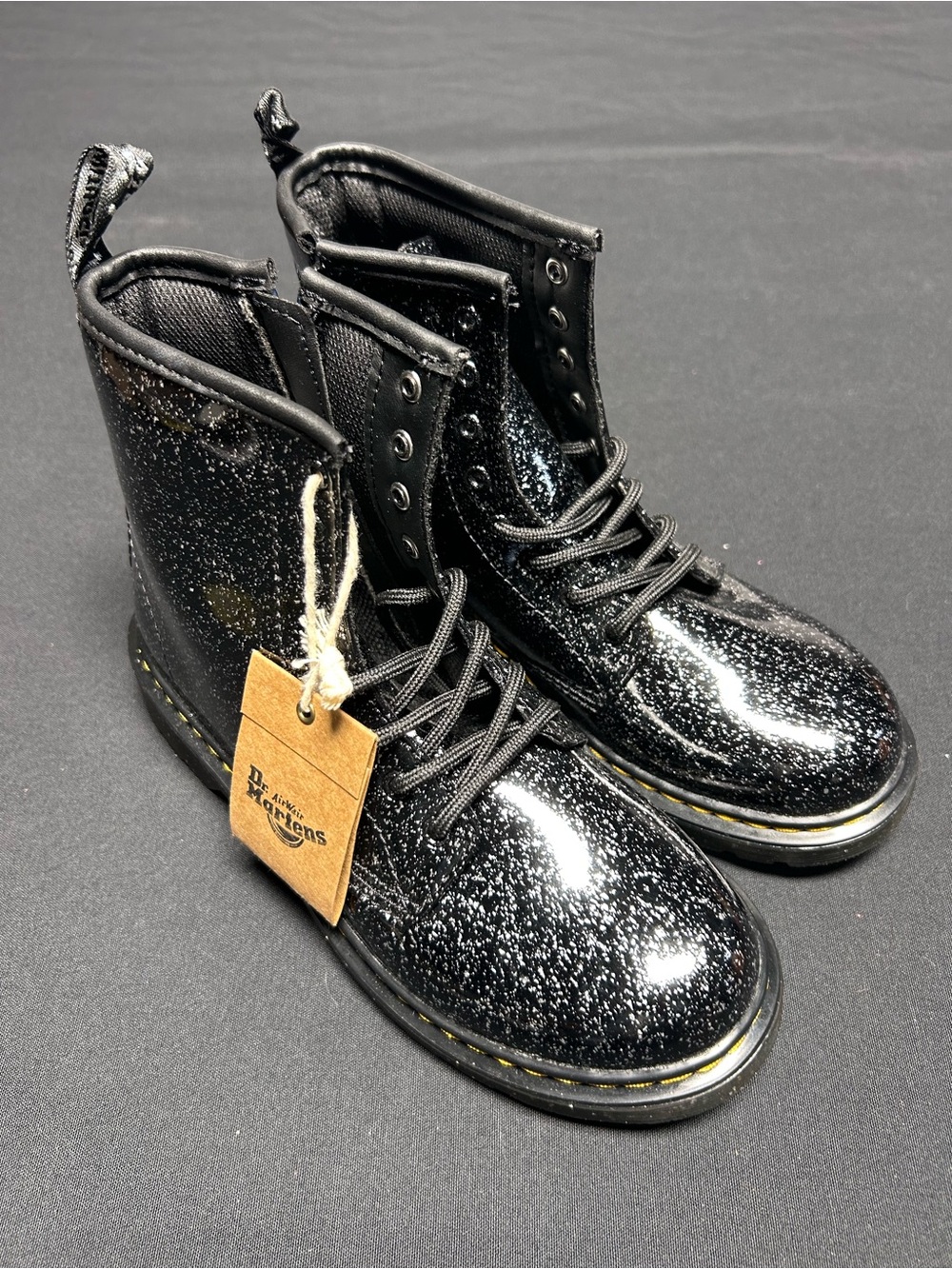 Dr. Martens Junior Youth 1460 Lace-Up Zip Combat Boots black cosmic glitter Sz 5
